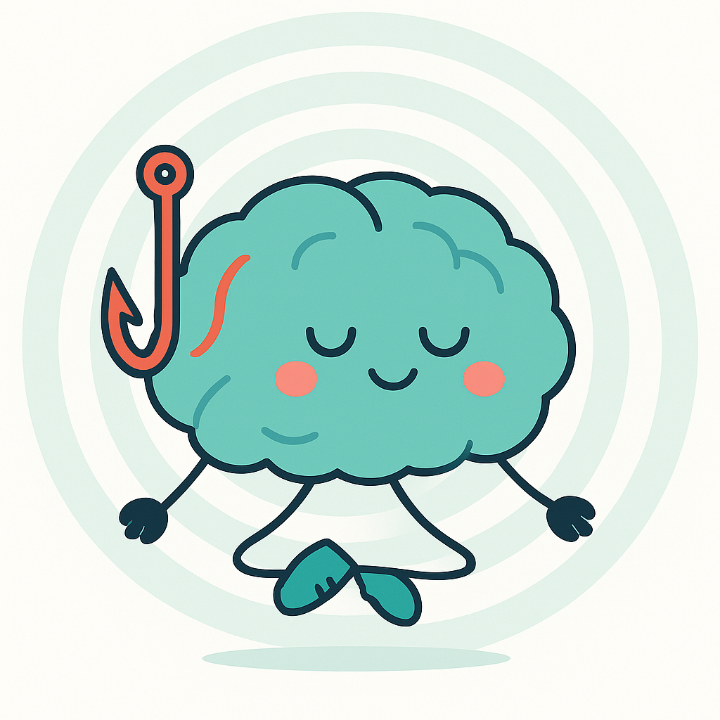 Cortex calm inside a gentle hypnotic spiral, the hook loosening